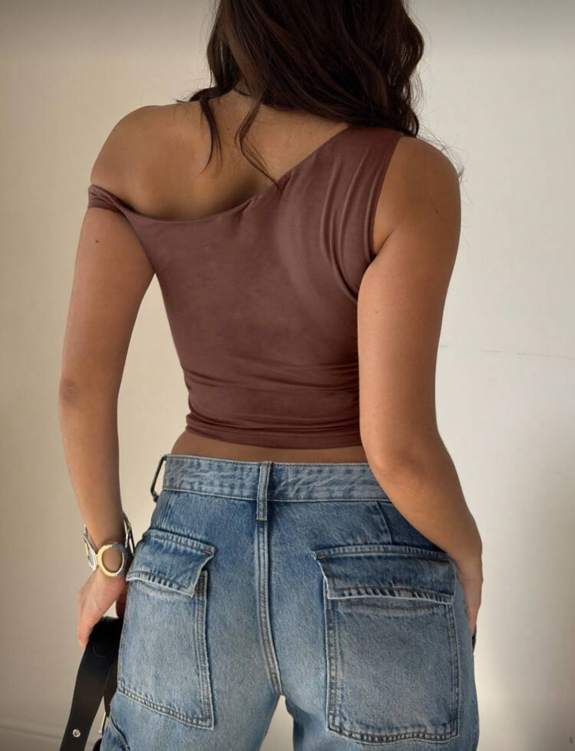 Ivy Off Shoulder Top Coffee Brown