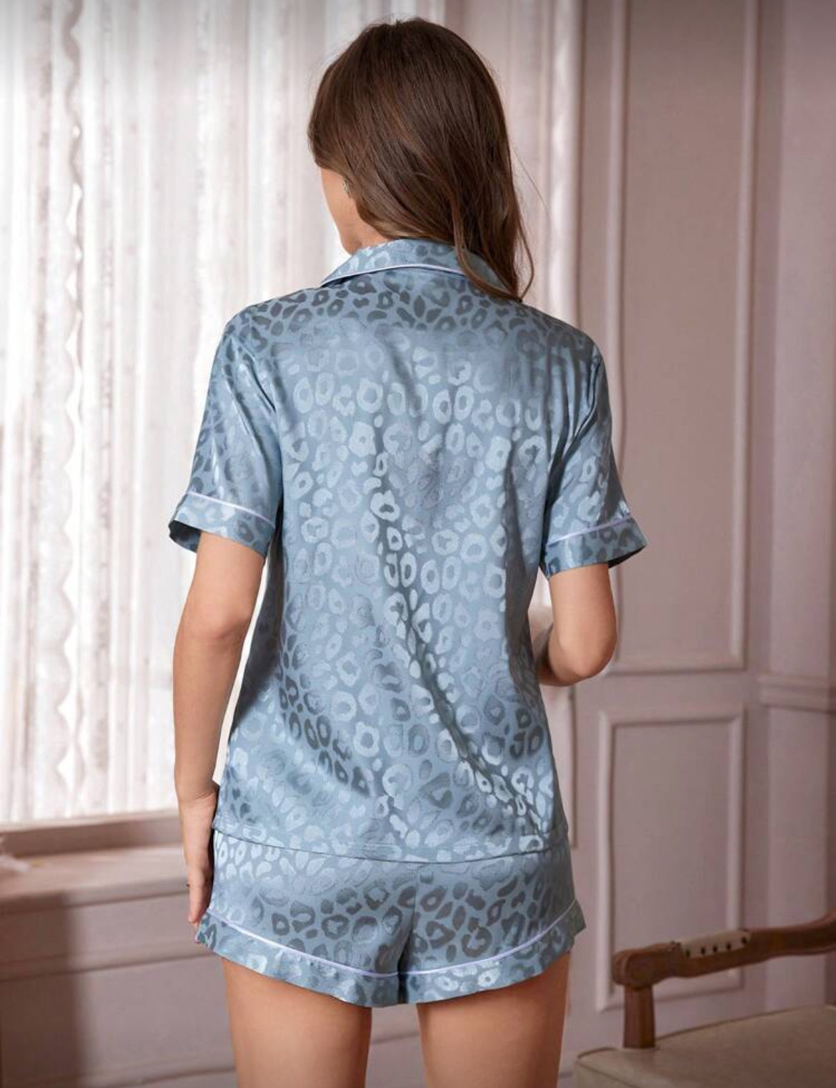 Nala Cheetah Print Pajama Set Light Blue
