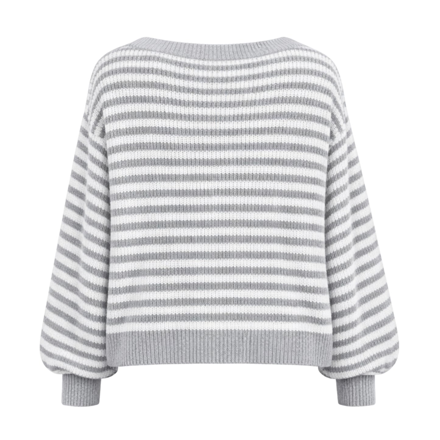 Rue Striped Knit Sweater Light Gray