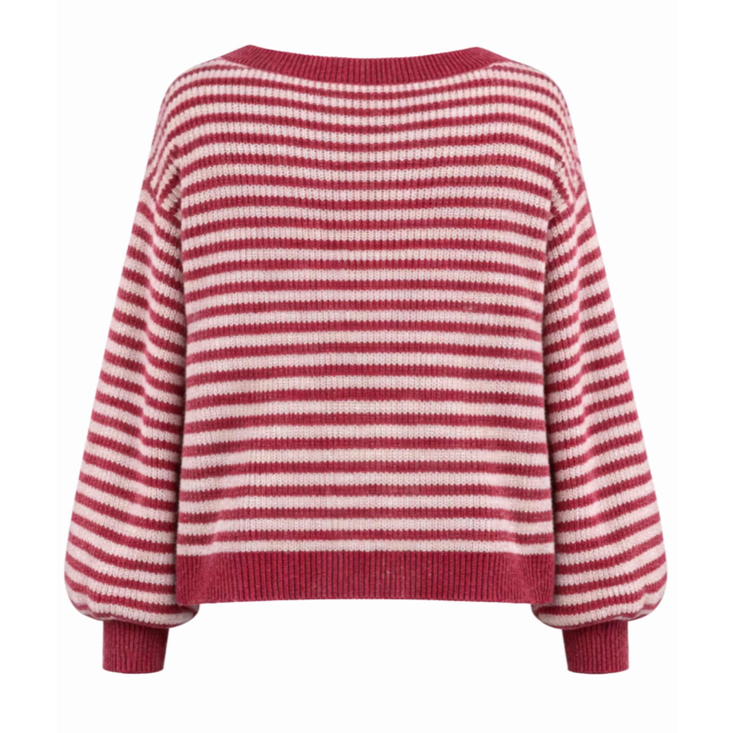Rue Striped Knit Sweater Cherry Red