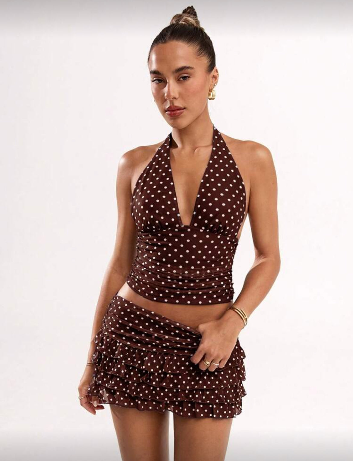 Aria Polka Dot Top Brown