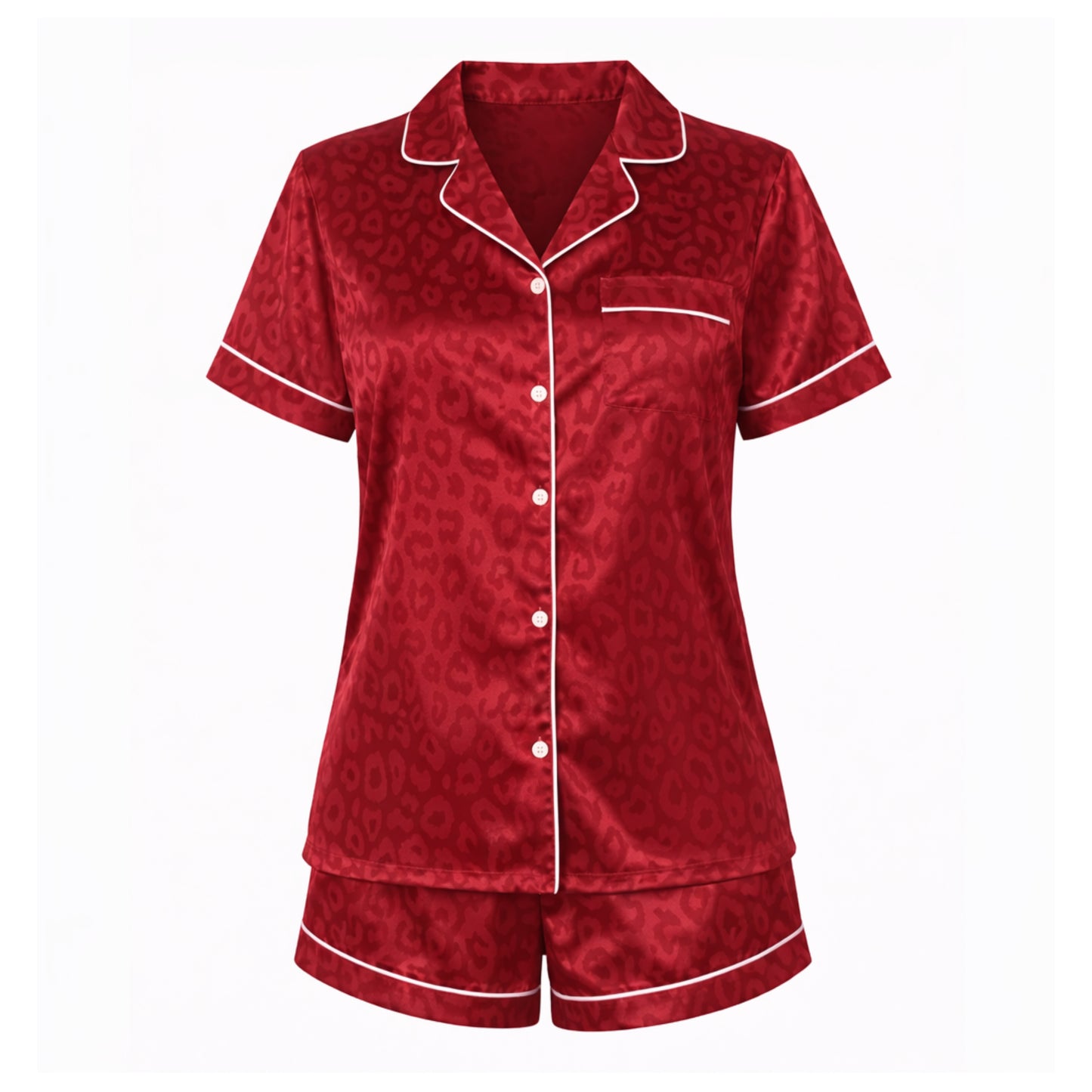 Nala Cheetah Print Pajama Set Cherry Red