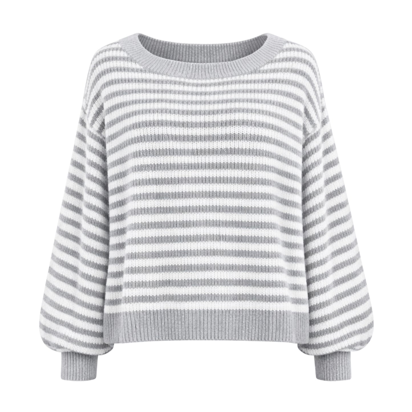 Rue Striped Knit Sweater Light Gray