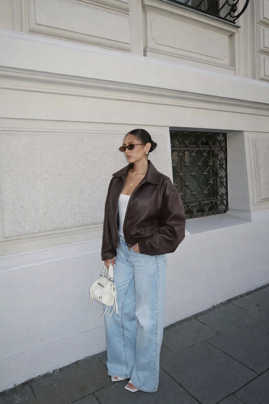 Mira Faux Leather Jacket Brown