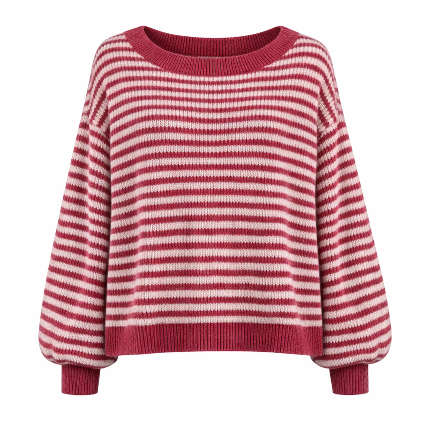 Rue Striped Knit Sweater Cherry Red