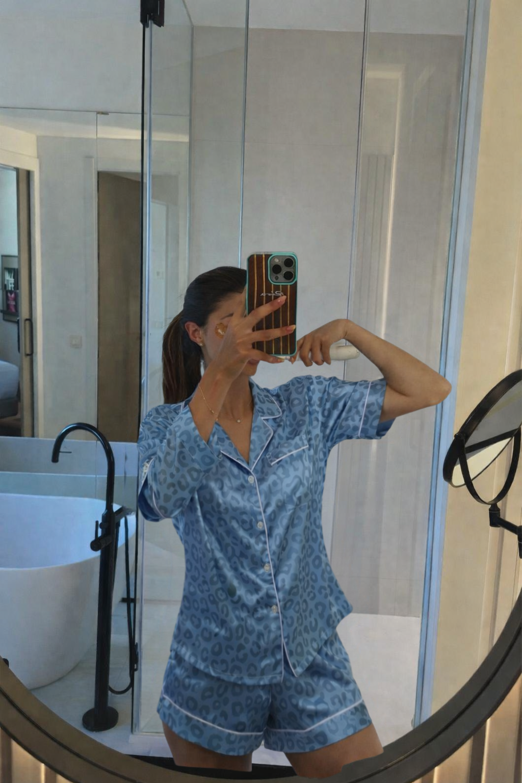 Nala Cheetah Print Pajama Set Light Blue